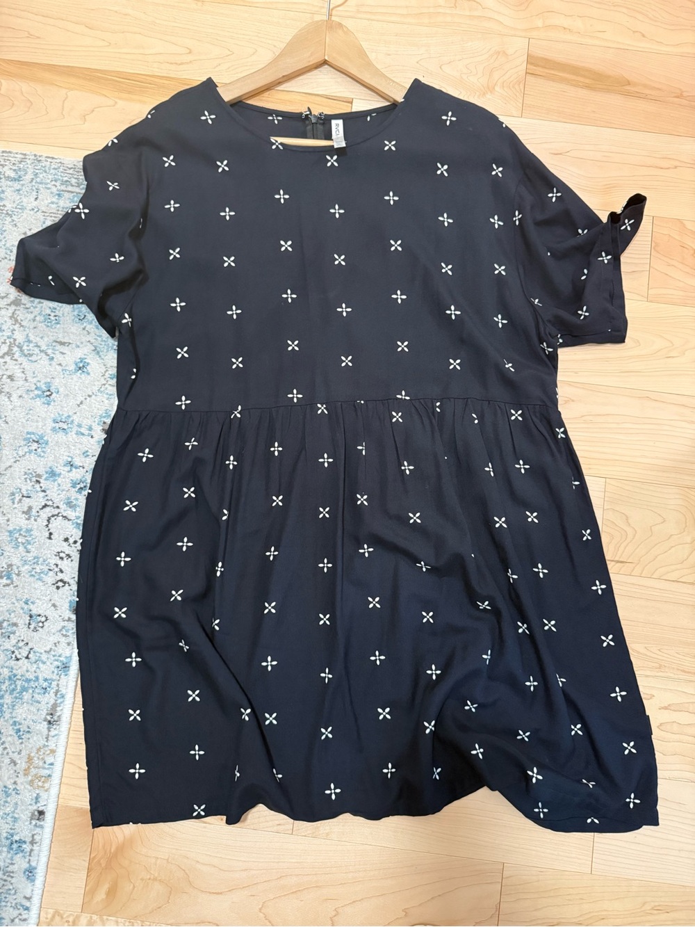 RVCA Black Short Sleeve Dress with White Floral Dot Print